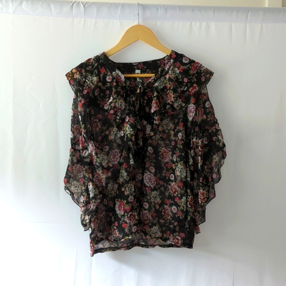 Floral black blouse (cold shoulder)